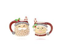 Orecchini a perno con ornamenti carini Babbo Natale Mr. e Mrs. Cup per donne - Smalto perla agrifoglio bastoncino di zucchero orecchini asimmetrici con cristallo gioielli moda dichiarazione per Natale
