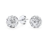 Orecchini A Perno Con Palla Di Cristallo Pavé Trasparente Per Donne E Adolescenti - Design Rotondo, Semplice, Di Base - Argento Sterling .925-8MM