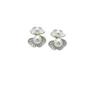 Orecchini a perno con perle a doppio guscio da donna, delicati orecchini a conchiglia testurizzati color argento con perle finte lucide di due dimensioni, eleganti orecchini ispirati all'oceano per