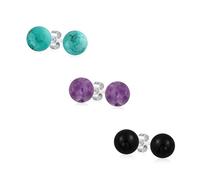 Orecchini A Perno Con Sfera Di Perline Rotonde In Pietra Preziosa Naturale Da 8MM In Argento Sterling .925 Per Donne E Adolescenti - Varietà Di Pietre Di Nascita