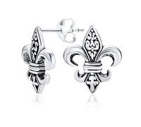 Orecchini A Perno Con Simbolo Antico Unisex Del Giglio Fleur De Lis Per Donne Uomini E Adolescenti In Argento Sterling .925 Ossidato