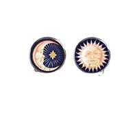 Orecchini a perno con sole e luna, orecchini a forma di luna crescente, orecchini a perno in vetro cabochon fatti a mano, Argento Sterling