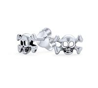 Orecchini A Perno Con Scheletro Di Pirata Dei Caraibi Teschio Con Incroci Di Ossa Stile Gotico Adatti Sia Per Uomini Che Donne Motociclisti Punk Rocker Adolescenti Realizzati In Argento Sterling .925