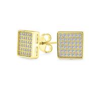Orecchini a perno con zirconi cubici a forma quadrata geometrica con micro pavé CZ per uomini e donne in argento sterling placcato oro 14K 8MM