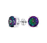 Orecchini a perno con zirconi cubici arcobaleno mistico nero rotondo da 0,50 ct per donne in argento sterling .925 con chiusura a vite 5MM