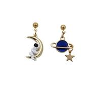 Orecchini a perno creativi con astronauta a forma di astronauta, asimmetrici, a forma di stella, luna, ipoallergenici, idea regalo per amanti dello spazio, Small, Metallo, Nessuna pietra preziosa