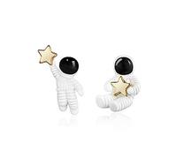 Orecchini a perno creativi con astronauta a forma di astronauta, asimmetrici, a forma di stella, luna, ipoallergenici, idea regalo per amanti dello spazio, Small, Metallo, Nessuna pietra preziosa