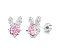 Orecchini a perno da donna a forma di coniglio, 20 g, con delicato design a forma di coniglietto in zirconia cubica, in acciaio inox ipoallergenico, piccolo piatto con retro a vite, per piercing alla