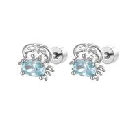 Orecchini a perno da donna a forma di granchio con zirconia cubica blu, 20 g, in acciaio al titanio, con retro piatto a vite, piercing per cartilagine degli animali dell'oceano, ipoallergenici, regalo