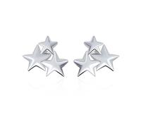 Orecchini a perno da donna, alla moda, a tre stelle, placcati in argento, con chiusura posteriore ad attrito