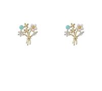 Orecchini a perno da donna con bouquet d'oro - Gioielli con perle e turchese | Dolci orecchini a grappolo floreale