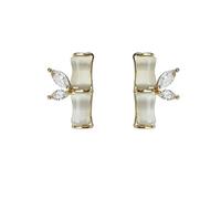 Orecchini a perno da donna, con nodo di bambù bianco, in rame dorato, con cristalli di bambù, gioielli minimalisti ispirati alle piante, da indossare tutti i giorni