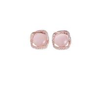 Orecchini a perno da donna con pietra occhio di gatto rosa, orecchini quadrati con strass, eleganti orecchini color oro rosa, orecchini delicati alla moda per tutti i giorni, feste, matrimoni