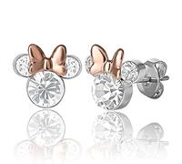 Orecchini a perno da donna con pietra portafortuna di Minnie, licenza ufficiale, orecchini con pietra portafortuna, regali Disney per donne, ottone, cristallo