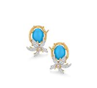 Orecchini a perno da donna, graziosi orecchini blu turchese 3 ct oro giallo 9/14/18 K con diamante, Oro giallo 14 carati, Turchese Diamante