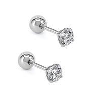 Orecchini a perno da donna, in argento Sterling 925, con quattro griffe e zirconi, idea regalo per San Valentino, Cristallo, Zirconia cubica