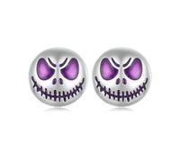 Orecchini a perno da donna in argento Sterling 925 con volto di fantasma punk e volto gotico a forma di teschio rotondo da motociclista, luminosi al buio, orecchini a perno carini, gioielli da regalo