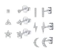 Orecchini a perno da donna, in argento Sterling, ipoallergenici, con zirconia cubica, aureola, fiore, pesce, set di orecchini multipli per compleanno, matrimonio, regali di Natale, Argento sterling