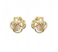 Orecchini a perno da donna in oro con motivo floreale e occhio di gatto, gioielli con design a coniglietto, eleganti orecchini da indossare tutti i giorni