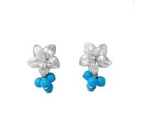Orecchini a perno da donna, orecchini boho piccolo fiore con oro bianco turchese per il compleanno, Oro bianco 14 car, Turchese