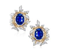 Orecchini a perno da donna, orecchini boho vintage ramoscelli di moissanite con zaffiro artificiale in oro giallo 3,35 ct, Oro giallo 14 carati, Zaffiro prodotto