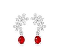 Orecchini a perno da donna, orecchino cartilagine rosso piccione sangue rubino 0,7 ct fiore 9/14/18 carati in oro bianco con diamante, oro bianco 18 carati, rubino sangue di piccione