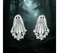 Orecchini a perno da donna placcati in oro bianco con fantasma | Orecchini a forma di fantasma con micro pavé di cristalli trasparenti, gotici, per Halloween, feste quotidiane, cosplay