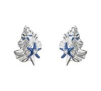 Orecchini a perno dal design originale per le donne, con forma di conchiglia e stella marina, zirconi scintillanti intarsiati, ago in argento anallergico, eleganti gioielli in rame placcato platino