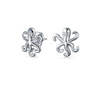 Orecchini a perno delicati e piccoli a tema nautico per vacanze, luna di miele, vita marina, creature del mare, calamaro, polpo per donne e adolescenti in argento sterling .925