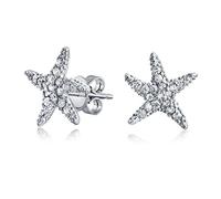 Orecchini A Perno Di Stella Marina In Zirconia Cubica Incastonata CZ Da Donna In Argento Sterling .925 Con Tema Nautico, Oceanico, Tropicale E Da Spiaggia