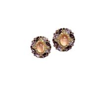 Orecchini a perno dorati vintage con gemma rosa ovale e grappolo di pietre, orecchini statement rotondi con mosaico di cristalli multicolore, gioiello alla moda in stile retrò ideale come regalo