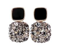 Orecchini a perno geometrici con opale nero, orecchini a perno a forma di cuscino, orecchini pendenti - design intelligente nero