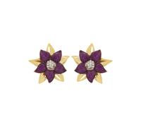 Orecchini A Perno Grandi Con Fiore Marguerite E Rubino Oro