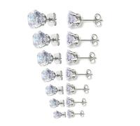 Orecchini a perno in acciaio inox a lunga durata con 6 zirconi rotondi per orecchie sensibili e look alla moda, orecchini professionali da lavoro, Misura unica, come descritto, come descritto