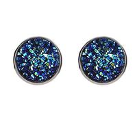 Orecchini a perno in acciaio inox con motivo geometrico, rotondo, satinato, sognante, stellato, cielo stellato, per donne e ragazze, colore rosso rosa, resistenza e moda