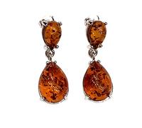 Orecchini a perno in ambra con 2 pietre in argento sterling 925 (bianco rodiato), colore: marrone cognac; orecchini in vera ambra baltica in argento 925; collezione H/W 22-23, M, Argento sterling,