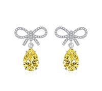 Orecchini a perno in argento 925 giallo dolce fiocco con zirconi a goccia per gioielli di compleanno, rame + argento 925, Zirconia cubica