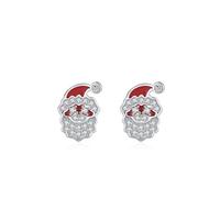 Orecchini a perno in argento 925, orecchini da sposa, Babbo Natale, con zirconi, forma rotonda, argento rosso, gioielli da donna