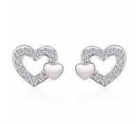 Orecchini a perno in argento a forma di cuore cavo, da donna, in rame puro, con doppio cuore, eleganti e romantici, delicati gioielli da indossare tutti i giorni per donne adulte