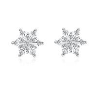 Orecchini a perno in argento, placcati in argento, con zirconi, fiocco di neve, 12 x 2 mm, per donne e anniversari