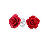 Orecchini A Perno In Argento Placcato Con Fiore Di Rosa Rossa Intagliato In 3D Romantici Delicati E Fioriti Per Donne Adolescenti E Madri