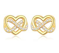 Orecchini a perno in argento Sterling 925, a forma di cuore, con zirconia cubica, per mamma, moglie, compleanno, festa della mamma, San Valentino, regali di Natale, 8.3mm, Argento sterling