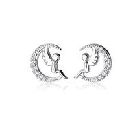 Orecchini a perno in argento Sterling 925, con ali di angelo, con cristalli, idea regalo per le donne