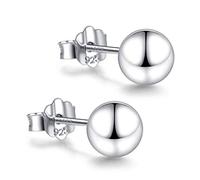Orecchini a perno in argento Sterling 925 con sfera da 3 a 10 mm, semplici orecchini a perno lucidati, ipoallergenici, Argento sterling, Nessuna pietra preziosa