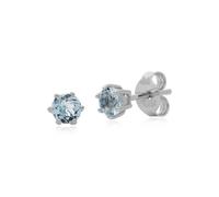 Orecchini A Perno In Argento Sterling 925 Con Topazio Blu Rotondo 6 Griffe
