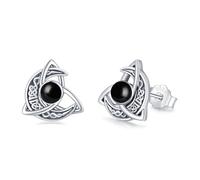 Orecchini a perno in argento Sterling a forma di luna celtica, ipoallergenici, gioielli irlandesi, regali per donne e ragazze, Argento sterling, Onice