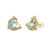 Orecchini a perno in argento Sterling a forma di luna celtica, ipoallergenici, gioielli irlandesi, regali per donne e ragazze, Argento sterling, Pietra di luna