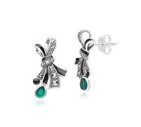 Orecchini a perno in argento Sterling con marcasite, calcedonio e nastro smaltato nero in stile Art Nouveau