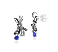 Orecchini a perno in argento Sterling con marcasite, lapislazzuli e nastro smaltato nero, stile Art Nouveau