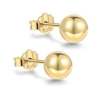 Orecchini a perno in argento Sterling placcato oro 18 carati, con sfera da 3 a 10 mm, semplici orecchini lucidati ipoallergenici, 10 mm, Argento Sterling, oro 18 carati